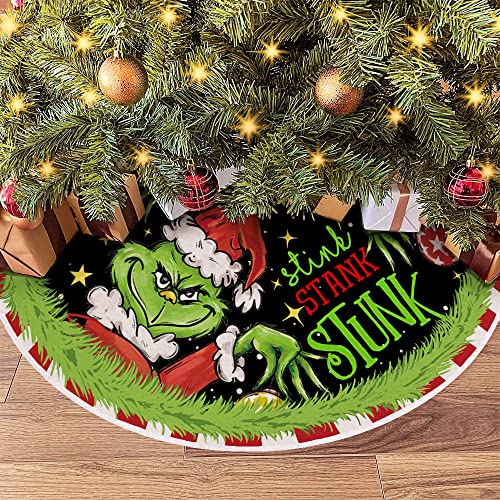 CROWNED BEAUTY Merry Christmas Tree Skirt Collar 48 Inch Green Soft Farmhouse Xmas Holiday Decoration TS03