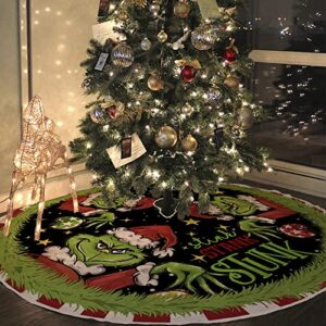 CROWNED BEAUTY Merry Christmas Tree Skirt Collar 48 Inch Green Soft Farmhouse Xmas Holiday Decoration TS03