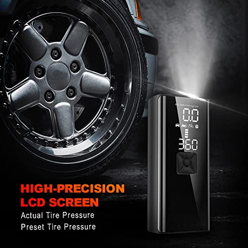 KIMHI Tire Inflator Portable Air Compressor,150PSI Portable Tire Inflator for Car,10000mAh Battery,2X Faster Inflation Electric Air Pump with Digital Pressure,Emergency Lights,Fits Cars,Motorcycle,Bal