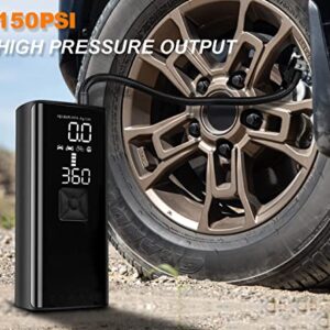 KIMHI Tire Inflator Portable Air Compressor,150PSI Portable Tire Inflator for Car,10000mAh Battery,2X Faster Inflation Electric Air Pump with Digital Pressure,Emergency Lights,Fits Cars,Motorcycle,Bal