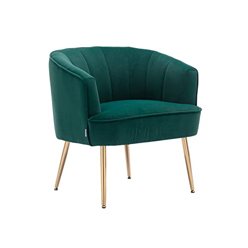 Homtique Modern Velvet Accent Chair Upholstered Armchair with Golden Metal Legs Cozy Reading Chair for Living Room Bedroom (Green)