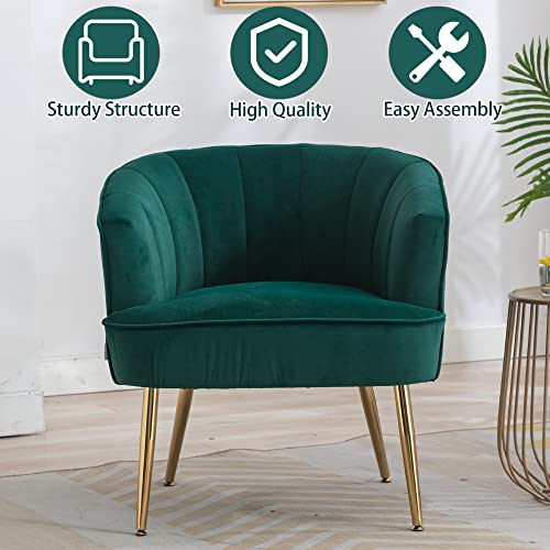 Homtique Modern Velvet Accent Chair Upholstered Armchair with Golden Metal Legs Cozy Reading Chair for Living Room Bedroom (Green)