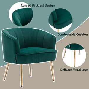 Homtique Modern Velvet Accent Chair Upholstered Armchair with Golden Metal Legs Cozy Reading Chair for Living Room Bedroom (Green)