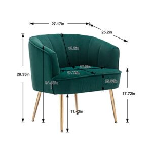 Homtique Modern Velvet Accent Chair Upholstered Armchair with Golden Metal Legs Cozy Reading Chair for Living Room Bedroom (Green)