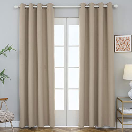 FY FIBER HOUSE Blackout Curtains for Bedroom,Soft Luxury Velvet Vintage Drape for Dining Room,Office,2 Panels(W52 x L84 Inches,Beige)