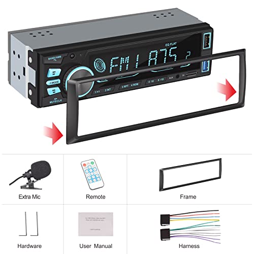 YZKONG Single Din Car Radio Receiver Bluetooth Car Stereo with Brightness Adjustable FM/AM Radio MP3 Player USB SD AUX Port Built-in Microphone, Hands-Free Calling, APP Remote Control