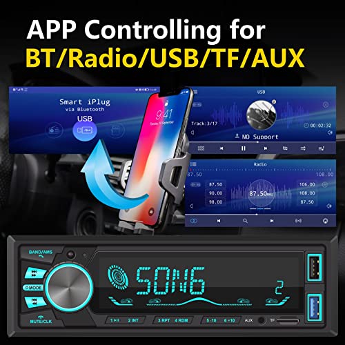 YZKONG Single Din Car Radio Receiver Bluetooth Car Stereo with Brightness Adjustable FM/AM Radio MP3 Player USB SD AUX Port Built-in Microphone, Hands-Free Calling, APP Remote Control