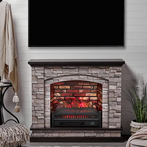 Amerlife Electric Fireplace with Mantel 44'' Laminate Finish TV Stand & 23'' Insert Heater Combination, Rustic Entertainment Center for TVs up to 50'', Great Living Room, Bedroom Red