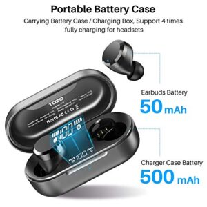 TOZO T12 Bluetooth Earbuds Wireless Headphones Touch Control Authentic Fidelity Sound Quality Comfortable to IPX8 Waterproof Earphones Matte Black