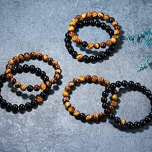 Jovivi 2pcs 8mm Black Obsidian & Tiger Eye Healing Crystal Stone Stretch Bracelets Handmade Natural Round Gemstone Beaded Energy Beads Chakra Bracelet for Women Men Couples Distance Gifts