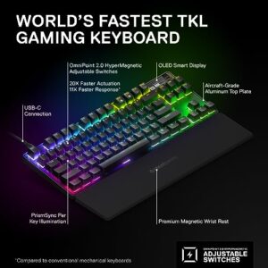 SteelSeries Apex Pro TKL HyperMagnetic Gaming Keyboard - World's Fastest Keyboard - Adjustable Actuation - Esports Tenkeyless - OLED Screen - RGB - PBT Keycaps - USB-C - 2023 Edition,Black