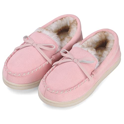 VONMAY Kids Slippers Boys Girls Moccasins House Shoes with Comfy Faux Fur Lining Memory Foam Slipper, Pink