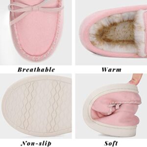 VONMAY Kids Slippers Boys Girls Moccasins House Shoes with Comfy Faux Fur Lining Memory Foam Slipper, Pink