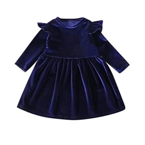 toddler baby girls velvet tutu dress ruffle long sleeve princess pageant christmas party wedding dresses fall winter clothes infant kids birthday holiday playwear dresses outfit navy blue 12-18 months