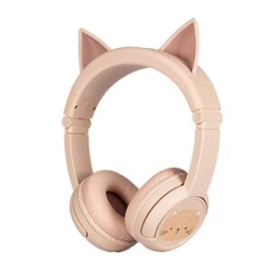 onanoff buddyphones playears+, on-ear bluetooth kids headphones with cat ears, volume-limiting with microphone, works wired or wireless, 24-hours battery life, for iphone, ipad, tablet and more