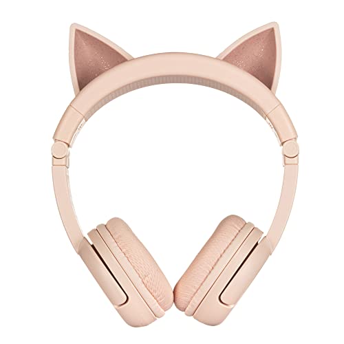ONANOFF BuddyPhones PlayEars+, On-Ear Bluetooth Kids Headphones with Cat Ears, Volume-Limiting with Microphone, Works Wired or Wireless, 24-Hours Battery Life, for iPhone, iPad, Tablet and More