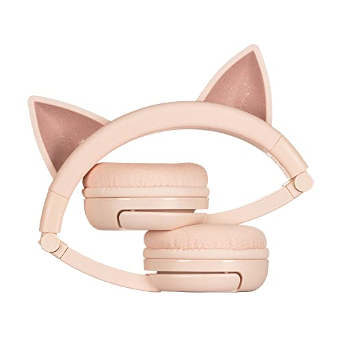 ONANOFF BuddyPhones PlayEars+, On-Ear Bluetooth Kids Headphones with Cat Ears, Volume-Limiting with Microphone, Works Wired or Wireless, 24-Hours Battery Life, for iPhone, iPad, Tablet and More