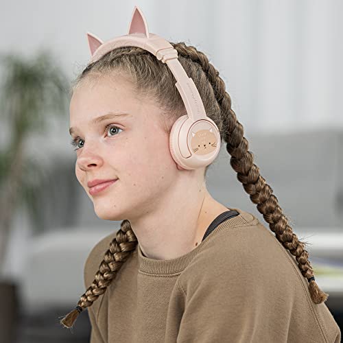 ONANOFF BuddyPhones PlayEars+, On-Ear Bluetooth Kids Headphones with Cat Ears, Volume-Limiting with Microphone, Works Wired or Wireless, 24-Hours Battery Life, for iPhone, iPad, Tablet and More