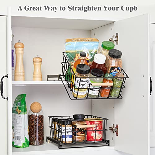 HOUSE AGAIN Pull Down Kitchen Cabinet Organizer, Drop Down Spice Rack Easy Reach for Pantry/Cabinet/Cupboard, Sliding Out Storage Basket for Upper Cabinet, Pull Out Drawer, Black