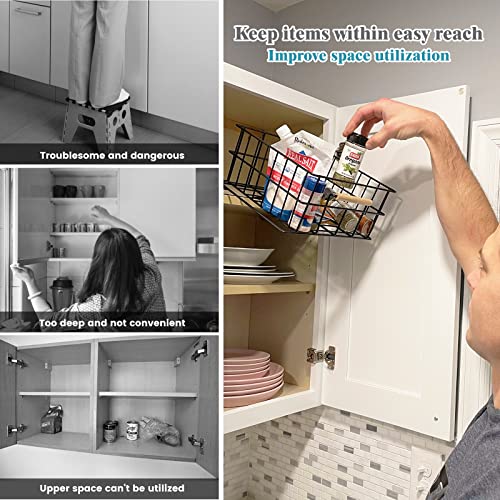 HOUSE AGAIN Pull Down Kitchen Cabinet Organizer, Drop Down Spice Rack Easy Reach for Pantry/Cabinet/Cupboard, Sliding Out Storage Basket for Upper Cabinet, Pull Out Drawer, Black