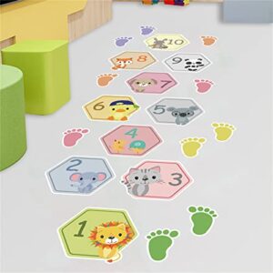 Hopscotch Game Wall Sticker Floor Decal, Cartoon Animal Digital Floor Wallpaper ,Decoration for Baby Kids Room Nursery Kindergarten Classroom Playroom Decor Wall Decor