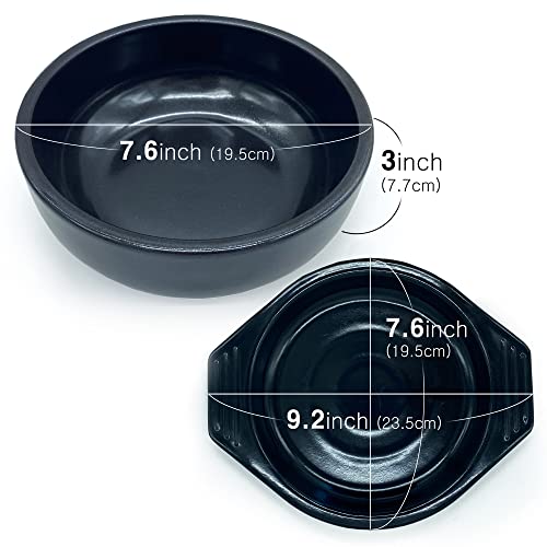 TULGIGS Korean Cooking Ceramic Bowls(7.6'') Dolsot with Trivet Sizzling Hot Pot for Bibimbap,Double Glazed Soup Dish Heat Resistant Stew Stone Basins