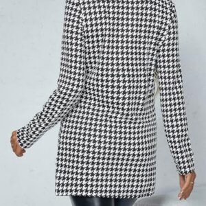 Floerns Women's Casual Work Office Open Front Striped Blazer Black White Houndstooth XL