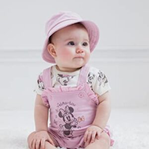 Disney Minnie Mouse Infant Baby Girls French Terry Short Overalls T-Shirt and Hat 3 Piece Outfit Set Pink 18 Months