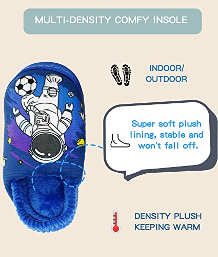 SEBELLST Baby Infant Slippers for Boys Toddler Slippers Kids Warm Fuzzy Slide Cute Cartoon Non Slip Winter Plush Indoor House Shoes Slippers (Blue, 3-4 Years Old)