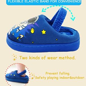 SEBELLST Baby Infant Slippers for Boys Toddler Slippers Kids Warm Fuzzy Slide Cute Cartoon Non Slip Winter Plush Indoor House Shoes Slippers (Blue, 3-4 Years Old)