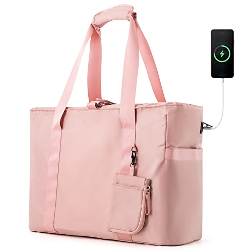 MACWE Pink Tote Bag for Women with Yoga Mat Buckle - Large Laptop Tote Bag with Computer Sleeve - Water-resistant Handbag for Work, School and Gym ( Pink )