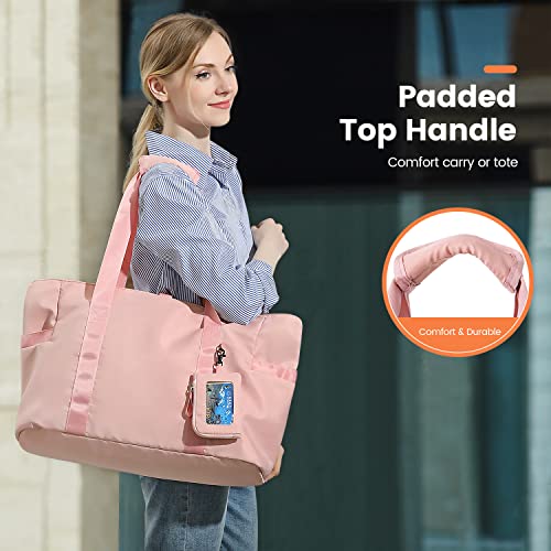 MACWE Pink Tote Bag for Women with Yoga Mat Buckle - Large Laptop Tote Bag with Computer Sleeve - Water-resistant Handbag for Work, School and Gym ( Pink )