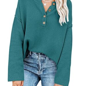 Nigaga Womens V Neck Oversized Sweaters Batwing Long Sleeve Button Up Henley Tops Pullover Loose Chunky Knit Jumper Ni433ailv-L