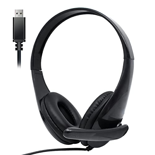 AVOVA USB Computer Headset with Microphone Wired Stereo Headphones,Call Center Headsets with Mic,Corded Desktop Headphone Light Weight for Online Course/Office/Telework/Home/PC