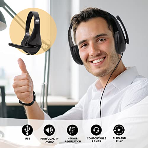 AVOVA USB Computer Headset with Microphone Wired Stereo Headphones,Call Center Headsets with Mic,Corded Desktop Headphone Light Weight for Online Course/Office/Telework/Home/PC