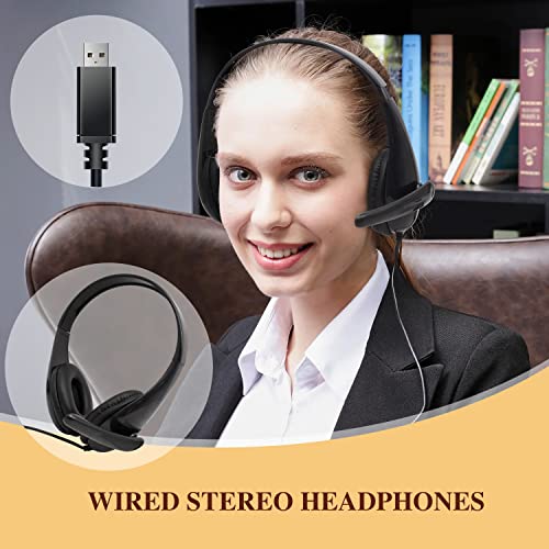 AVOVA USB Computer Headset with Microphone Wired Stereo Headphones,Call Center Headsets with Mic,Corded Desktop Headphone Light Weight for Online Course/Office/Telework/Home/PC