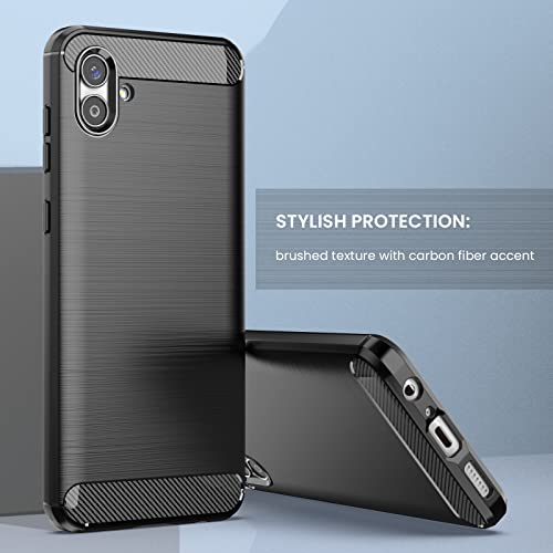 Dretal for Samsung A04 Case, Galaxy A04 Case with Tempered Glass Screen Protector, Shock-Absorption Brushed Flexible Soft TPU Carbon Fiber Protective Cover for Samsung Galaxy A04(LS-Black)