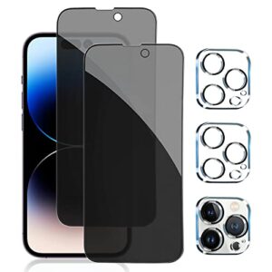 pehael [2+2 pack] iphone 14 pro privacy screen protector with camera lens protector full coverage anti-spy tempered glass film 9h hardness upgrade edge protection easy installation bubble free specially designed for 2022 [6.1 inch]