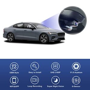 Fitcamx 4K Dash Cam Suitable for Volvo 2023 S60 V60 B5 B6 T5 T8, Integrated OEM Look, 2160P High Definition Video, Built-in WiFi, Loop Recording, G-Sensor, WDR Night Vision, Plug&Play, 64GB Card