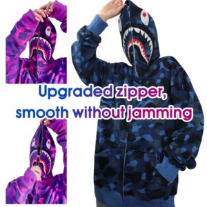 Men's Hoodie Shark Mouth Full Zip Jackets Oversized Long Sleeve Coat Trendy Hip Hop Tops Full Zip Hoodie for Men RED-M