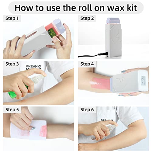 Roll on Waxing Kit for Hair Removal, Roll Waxing Kit for Women Men, Wax Heater with 2 Wax Roller Cartridge Refill for Legs Arms and Underarm(Wax Heater 1, Wax Paper 100, Pre&After Wax Oil)