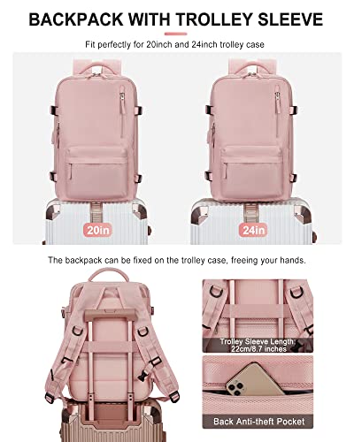 VGCUB Carry on Backpack,Large Travel Backpack for Women Men Airline Approved Gym Backpack Waterproof Business Laptop Daypack,Pink Large