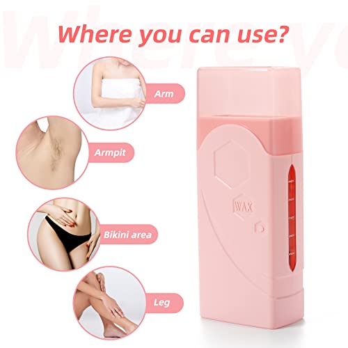 Roller Waxing Kit, Roll on Wax Kit, Wax Heater Depilatory, Wax Roller Kit for Hair Removal for Women Men Sensitive Skin, At Home Wax Machine with 100 Non-Woven Wax Paper and Pre-Wax Oil+After-Wax Oil