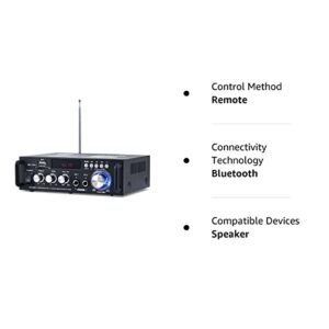 Kaynell 298A Wireless Bluetooth 5.0 Stereo Audio Amplifier, RMS 40Wx2, Max 300Wx2 Dual Channel Power Amp Sound Receiver w/USB, SD Card, FM Radio Home Speakers Theater System Remote Controller, Black