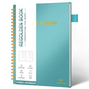 regolden-book cornell note notebook, study note taking system, classic and simple design, ldeal for easy learning and record keeping (teal)