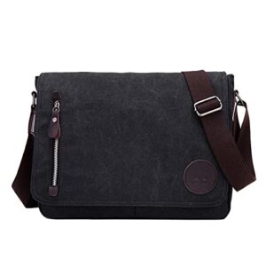 zhierna canvas satchel messenger bag for men women, vintage shoulder crossbody 13.3" laptop bag for work travel (black)
