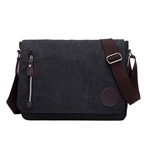 ZHIERNA Canvas Satchel Messenger Bag For Men Women, Vintage Shoulder Crossbody 13.3" Laptop Bag For Work Travel (Black)