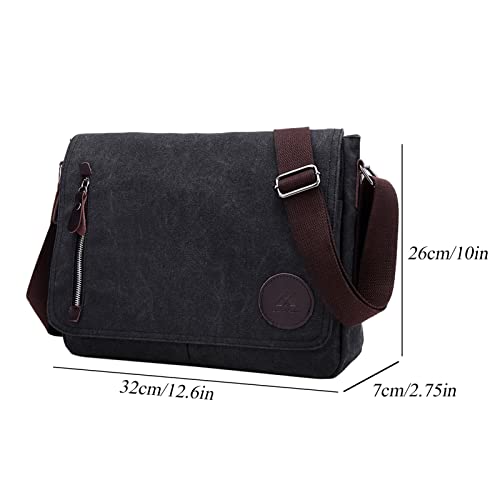 ZHIERNA Canvas Satchel Messenger Bag For Men Women, Vintage Shoulder Crossbody 13.3" Laptop Bag For Work Travel (Black)