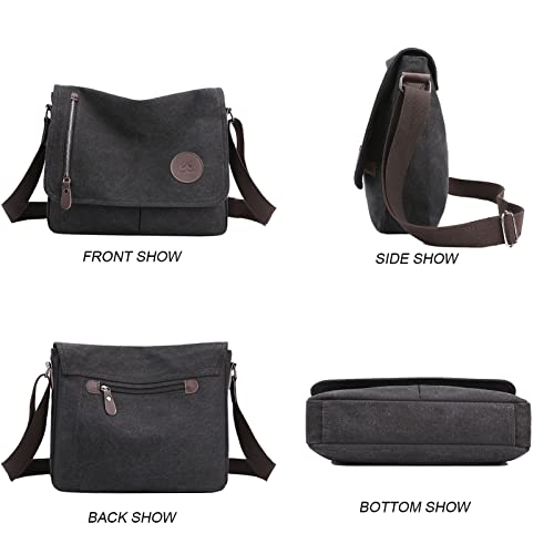 ZHIERNA Canvas Satchel Messenger Bag For Men Women, Vintage Shoulder Crossbody 13.3" Laptop Bag For Work Travel (Black)