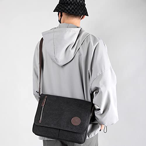 ZHIERNA Canvas Satchel Messenger Bag For Men Women, Vintage Shoulder Crossbody 13.3" Laptop Bag For Work Travel (Black)
